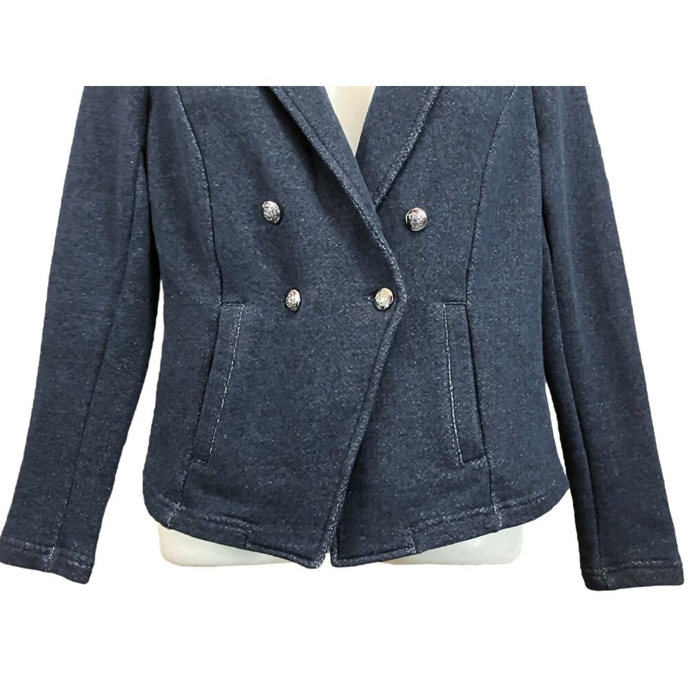 Tribal Jeans Women's Navy Faux Double Breasted Crest Buttons Knit Blazer SZ M - Picture 6 of 11